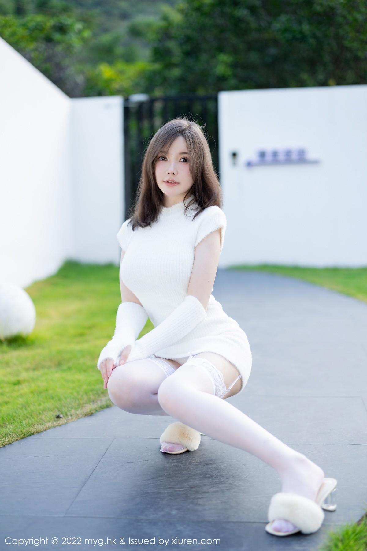 糯美子脱性感白色连衣短裙露蕾丝内衣配白丝吊袜绝美写真65P 7